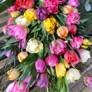 Bårebuket - knitrende tulipaner